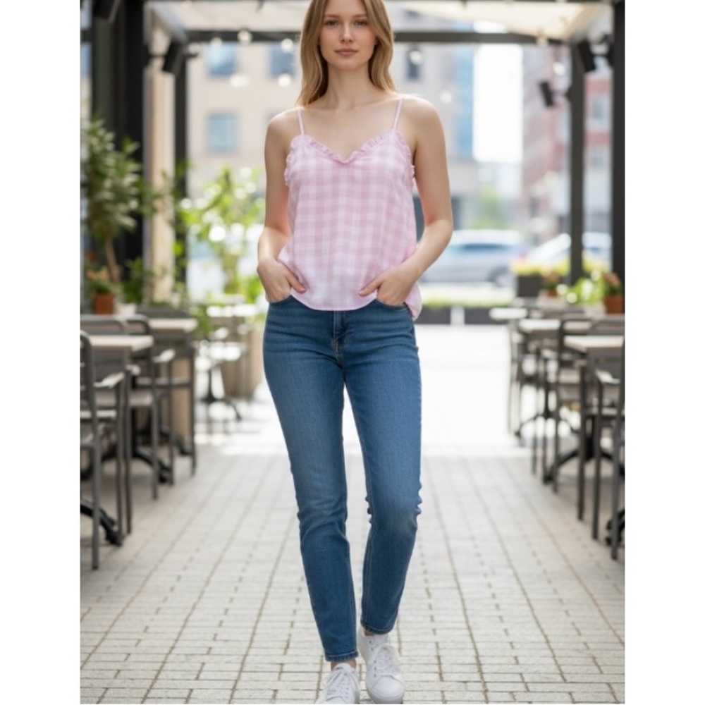 a.n.a. A New Approach Pink & White Plaid Tank Top Size XL